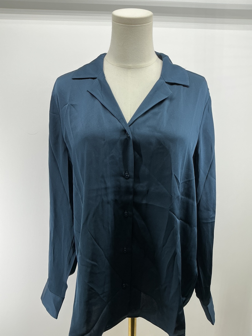 Washable Stretch Silk Notch Collar Blouse